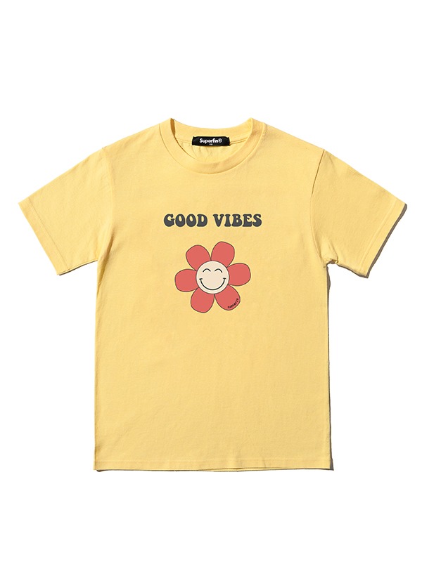 GOOD VIBES 라이트옐로우 크루넥 반팔 티셔츠&#039; 키즈 주니어 온라인 의류 편집샵  슈퍼핀 SUPERFIN